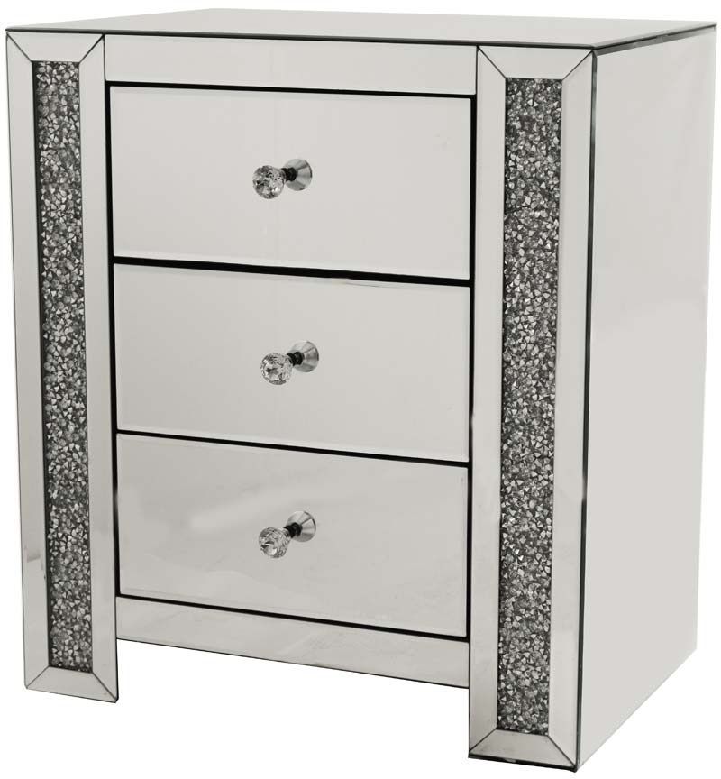 Crush Sparkle Crystal Mirrored 3 draw Bedside Chest 