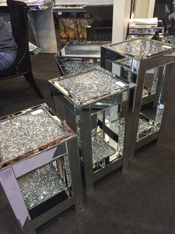 * Diamond Crush Sparkle Crystal Mirrored Lamp Table Large