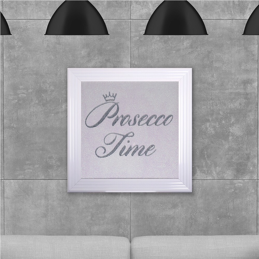 Prosecco time on white Glitter Backing 75cm x 75cm