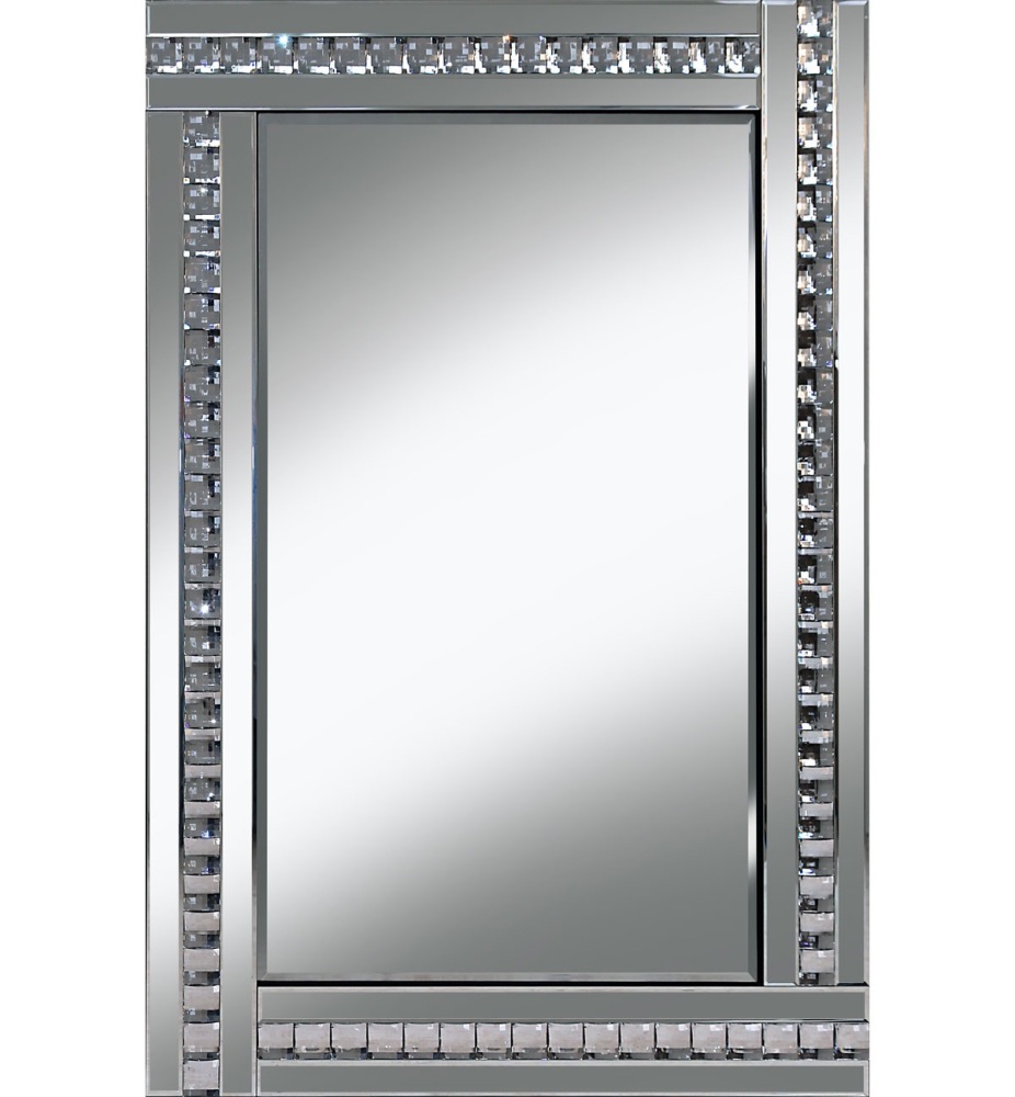Large Wall Mirror Smoked Silver Grey Blue Sparkly Crystal Border 80X120cm 