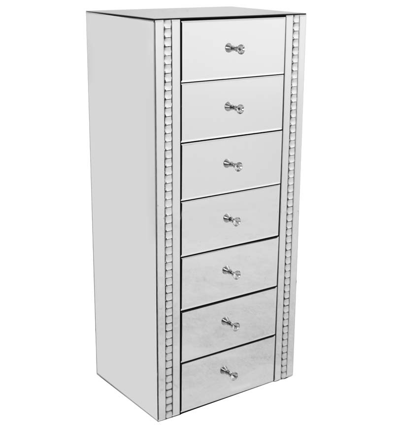 Crystal Border Mirrored 7 draw Tall Chest