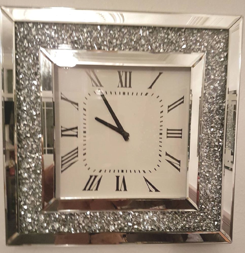 Crush Sparkle Crystal Mirrored Clock 50cm x 50cm 