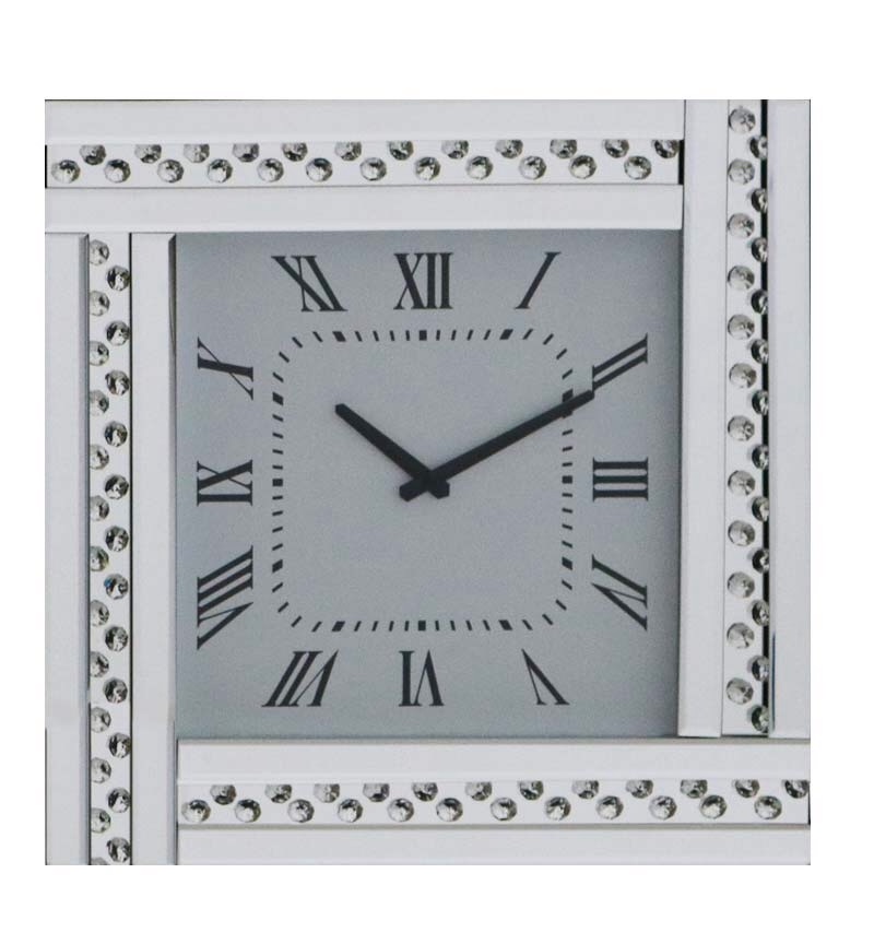 Floating Crystals Mirrored Silver Clock 45cm x 45cm 