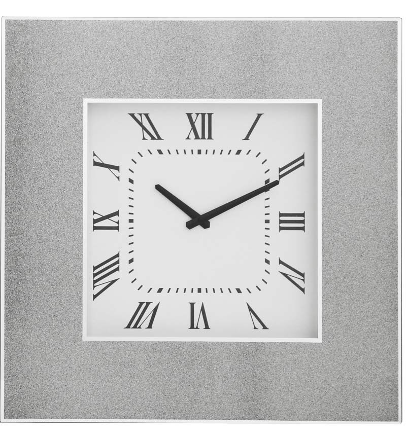 Silver Sparkle Mirrored Clock 50cm x 50cm