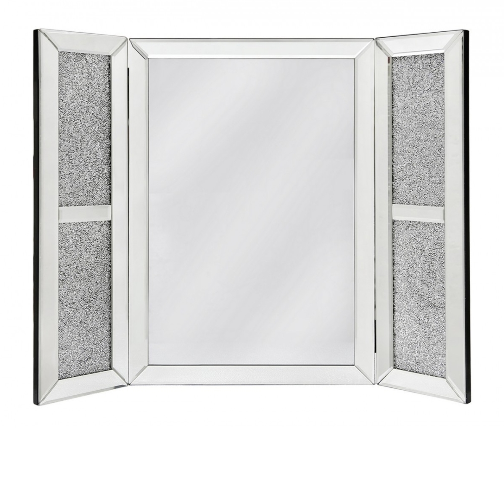 Diamond Crush Sparkle  Silver Tri fold Mirror 67cm x 53cm 