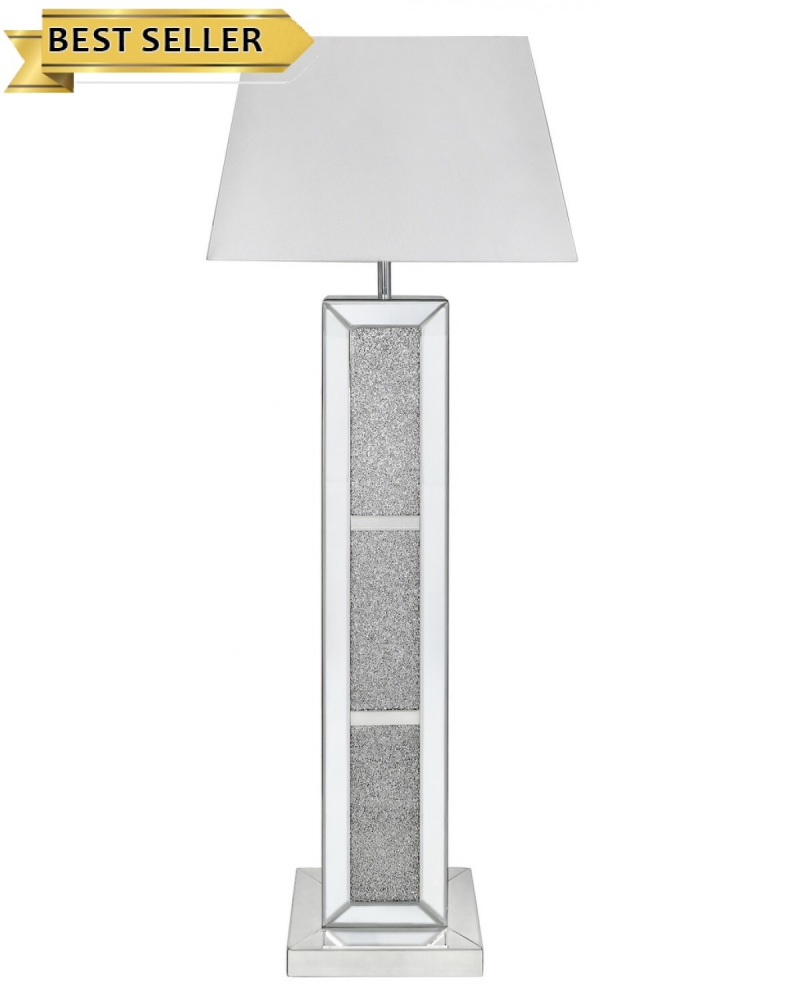 ^Crush Sparkle Mirrored Tall Floor Lamp with White Shade
