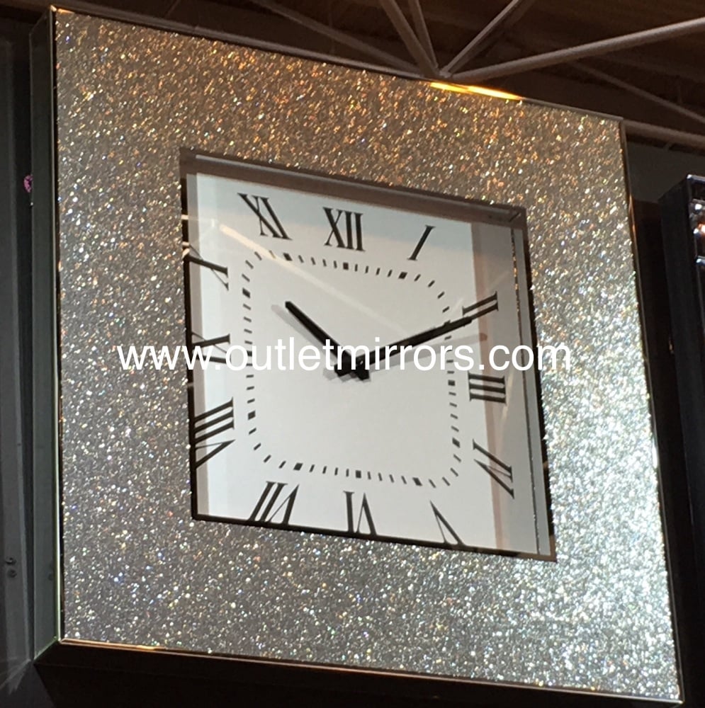 Silver Sparkle Mirrored Clock 50cm x 50cm