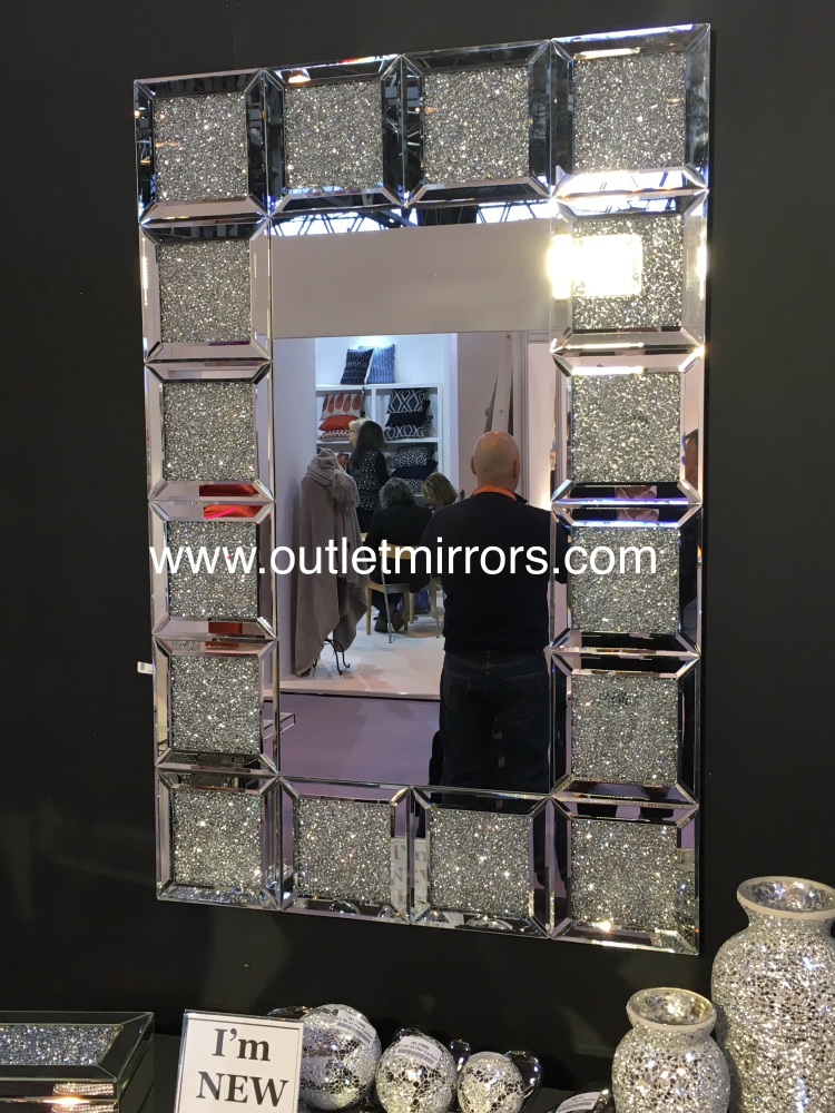 Diamond Crush Sparkle Crystal Blocks Wall Mirror 120cm x 80cm 