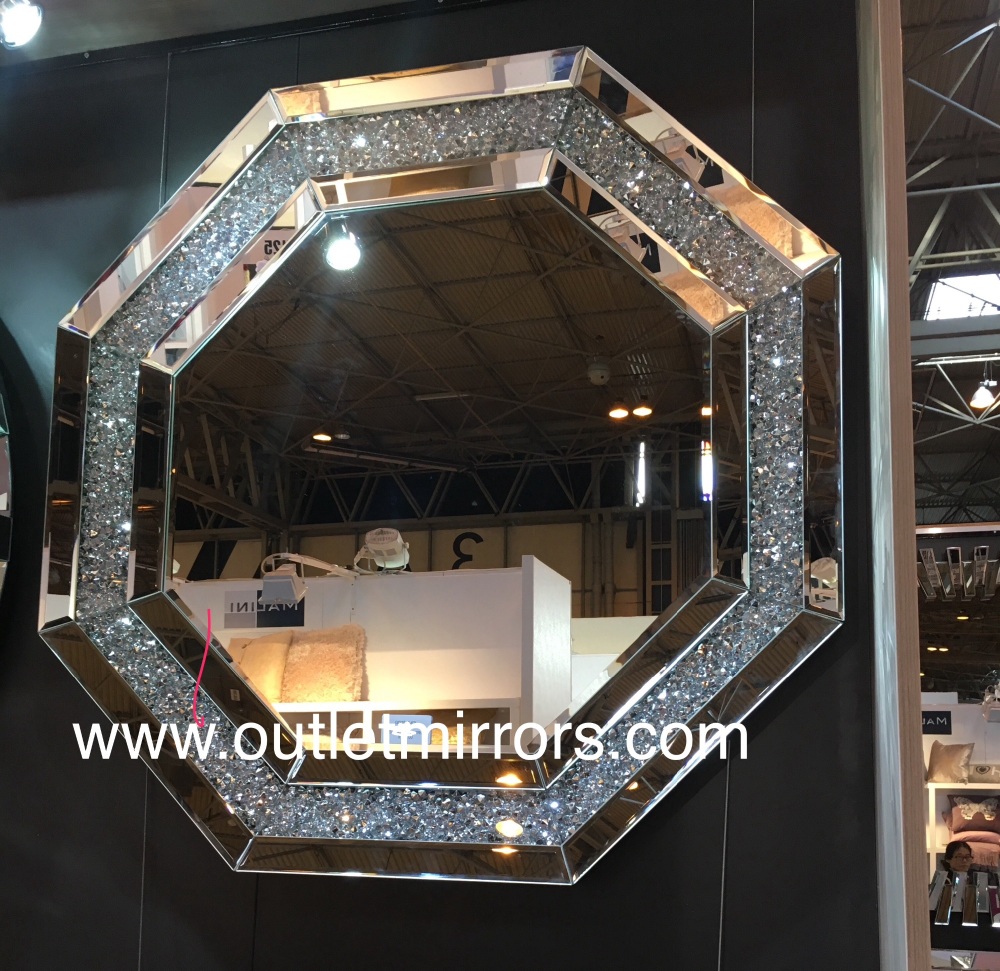 Diamond Crush Sparkle Hex Shaped Wall Mirror 50cm x 50cm in stock