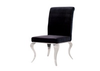 Plush  Louis Black Dining Chair with Chrome Silver Leg