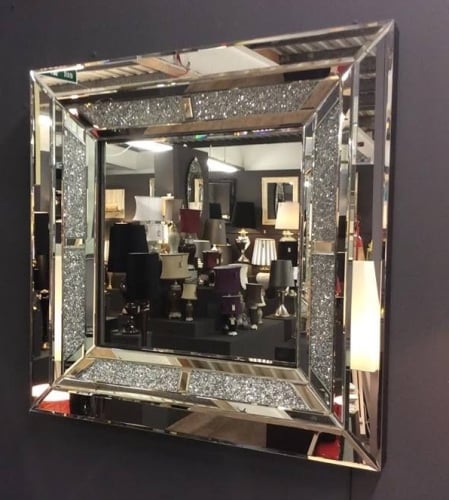 Crystal Wall Mirror diamond crush sparkle wall mirror 90cm x 90cm Crystal Wall Mirror diamond crush sparkle wall mirror 90cm x 90cm