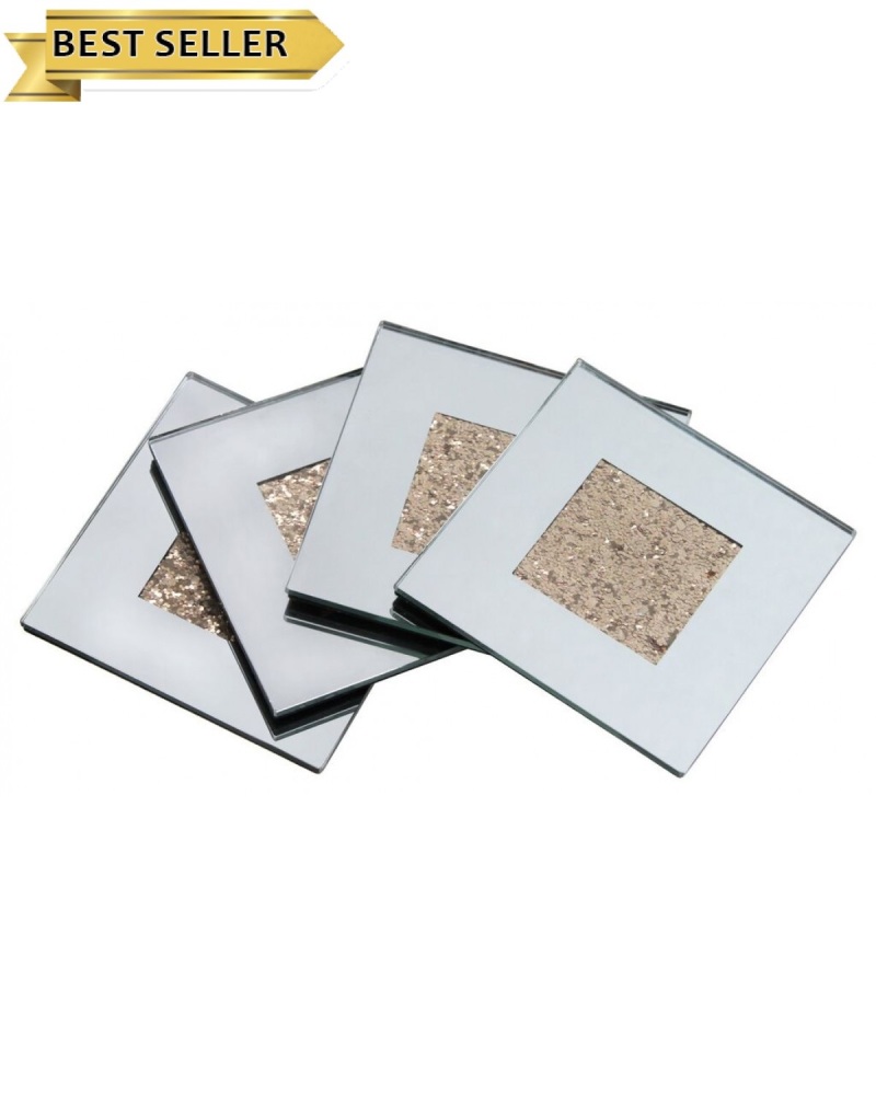 Crush Sparkle Mirrored Coasters set of 4 Gold centre