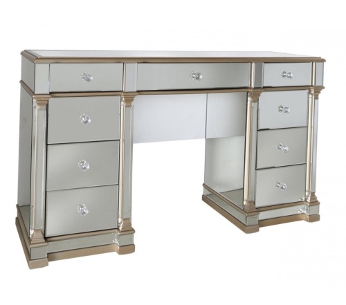 Athena 9 Draw Gold Silver Mirrored Desk Dressing Table