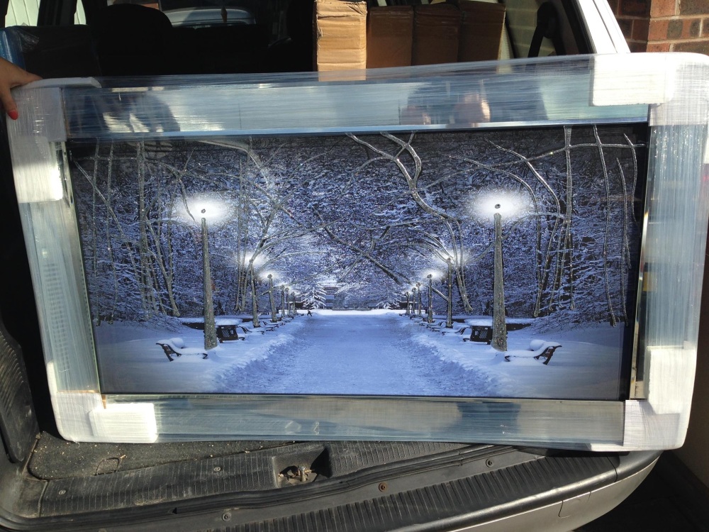 Mirror framed art print " Winter wonderland Night" 114cm x 64cm