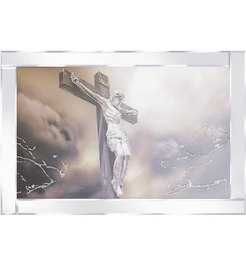 Mirror framed art print "Jesus on Cross" 100cm x 60cm 