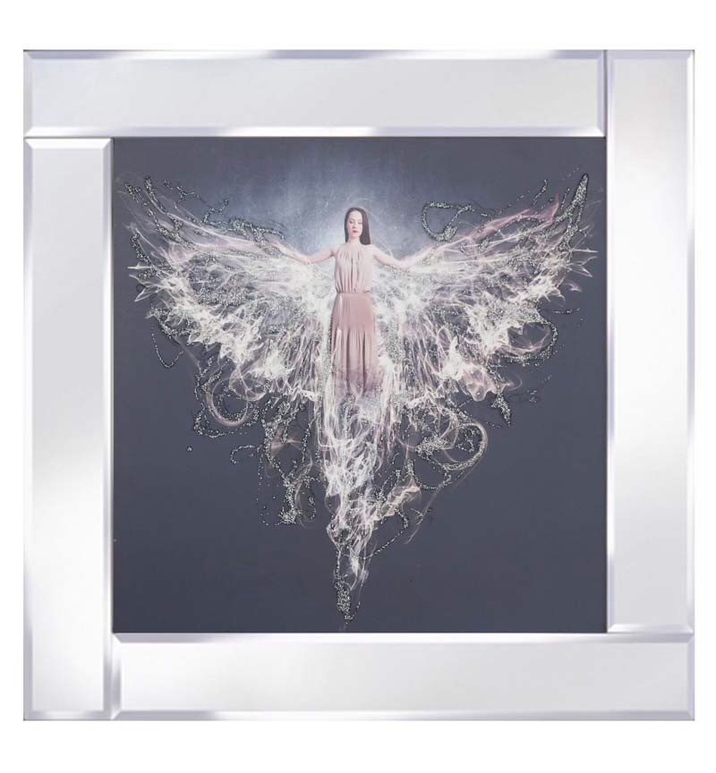Mirror framed art print "Floating Angel" 60cm x 60cm