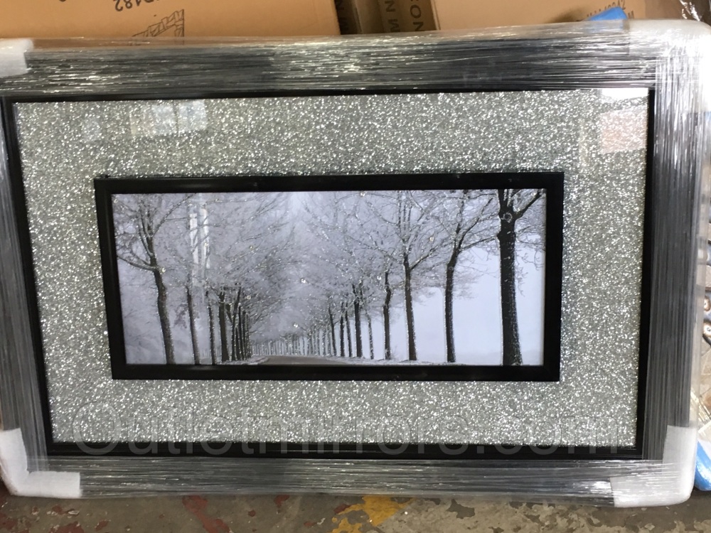 "Winter Wonderland" Wall Art  with Silver Sparkle backing & Stepped Black Frame