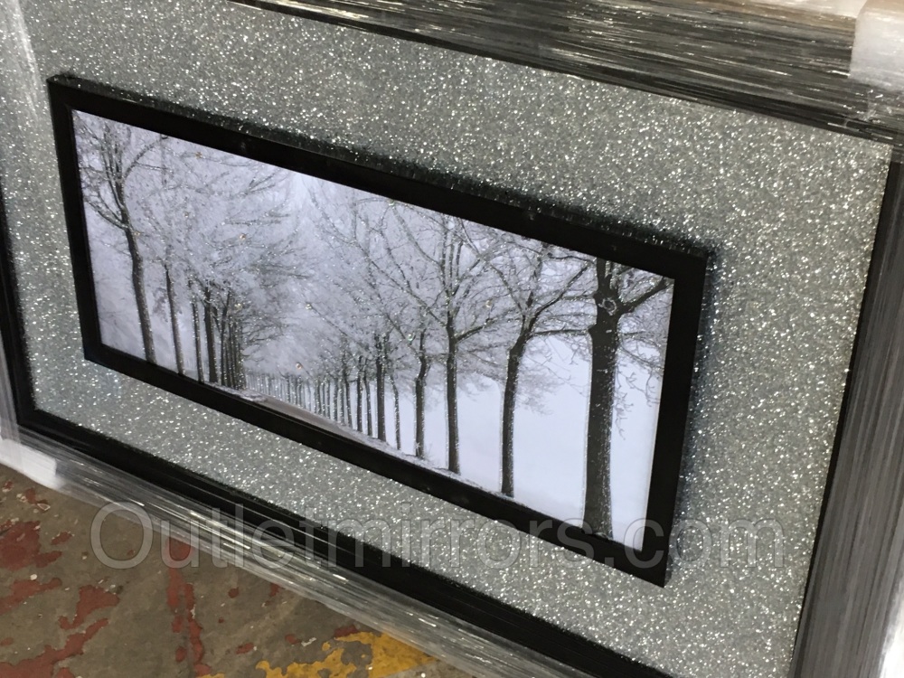 "Winter Wonderland" Wall Art  with Silver Sparkle backing & Stepped Black Frame