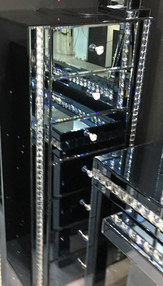 Crystal Border Smoked Grey Mirrored 7 draw Tall Chest