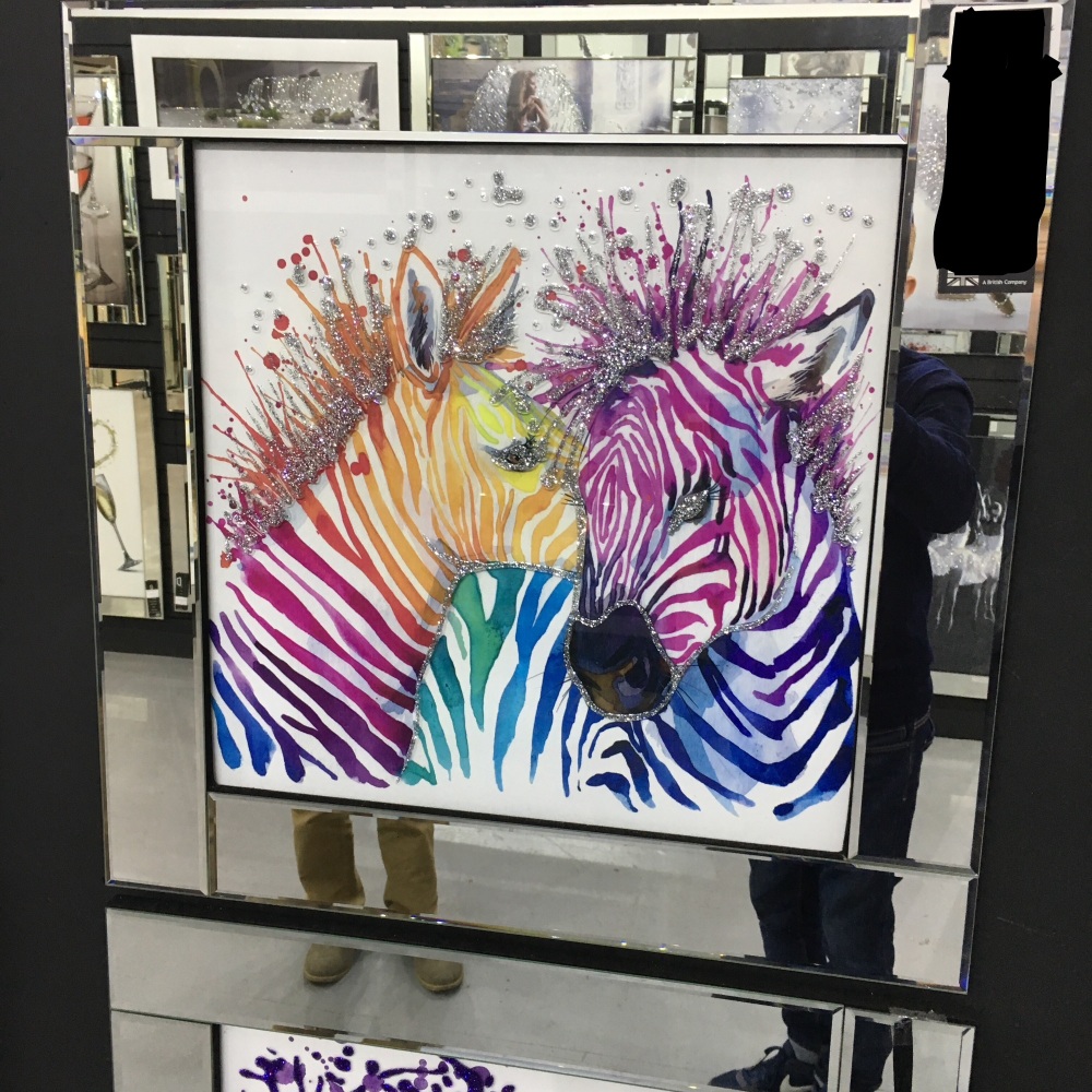Mirror framed art print Colourful Zebras 60cm x 60cm in stock