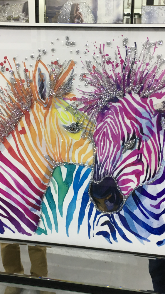 Mirror framed art print Colourful Zebras 60cm x 60cm in stock