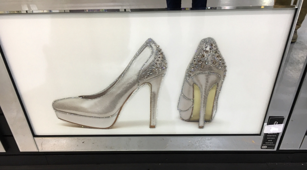 Mirror framed art print "Silver sparkle Shoes" 100cm x 60cm