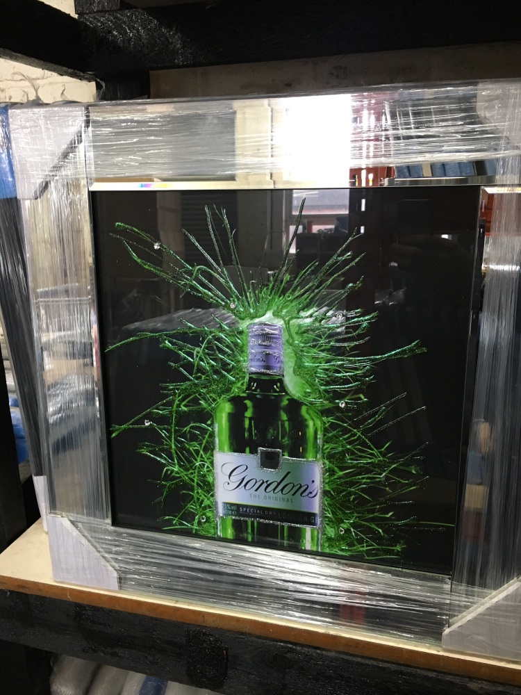 ** Gordons Gin Glitter Art Mirrored Frame ** 57cm x 57cm  in stock for a quick delivery