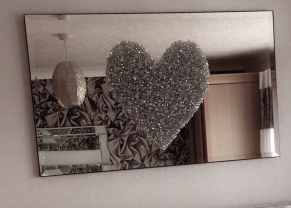Love Heart Silver Clusters on Silver Bevelled Mirror 2 sizes