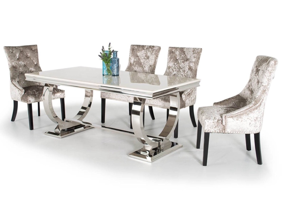 Arianna White Marble Medium Dining Table + 6 Knockerback Chairs