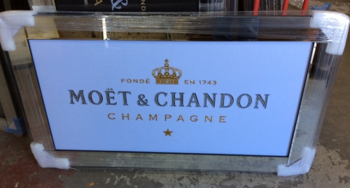 ** Moet White and Gold Glitter Art in a Mirrored Frame ** 114cm x 60cm