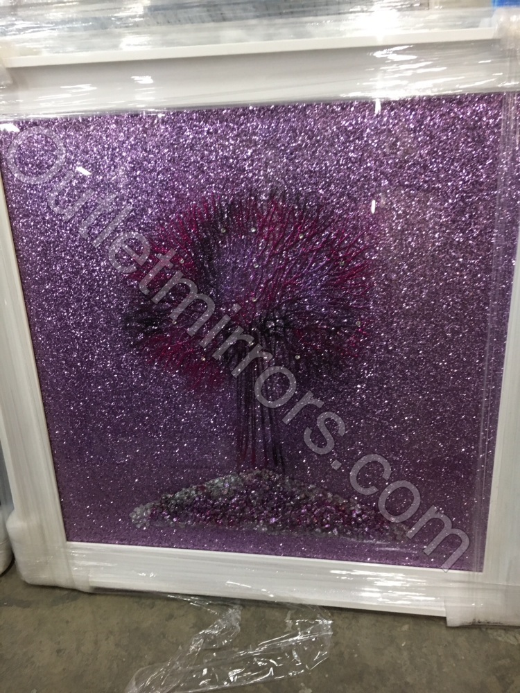  Sparkle Glitter Tree in Pink / Purple shimmer in a white stepped frame