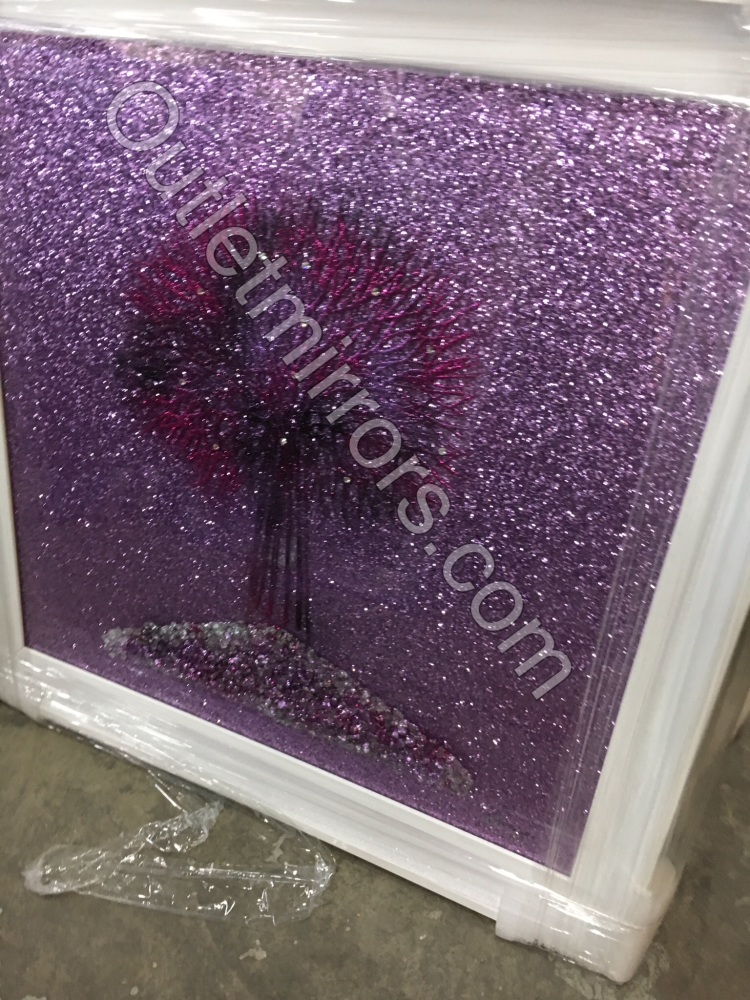  Sparkle Glitter Tree in Pink / Purple shimmer in a white stepped frame