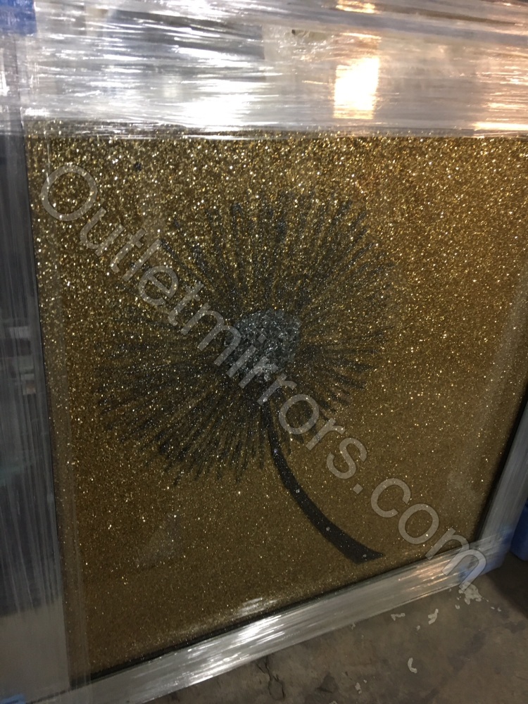  Sparkle Glitter shimmer Flower in Gold  in a Mirrored frame