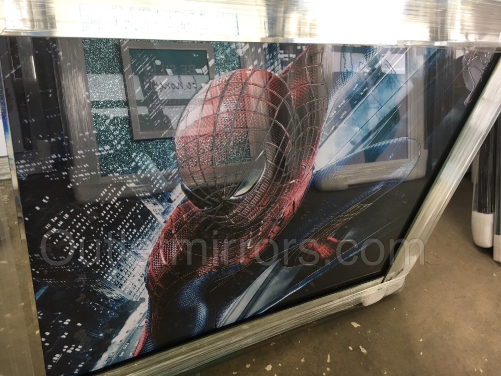  Sparkle Glitter Spiderman wall art  in a Mirrored frame