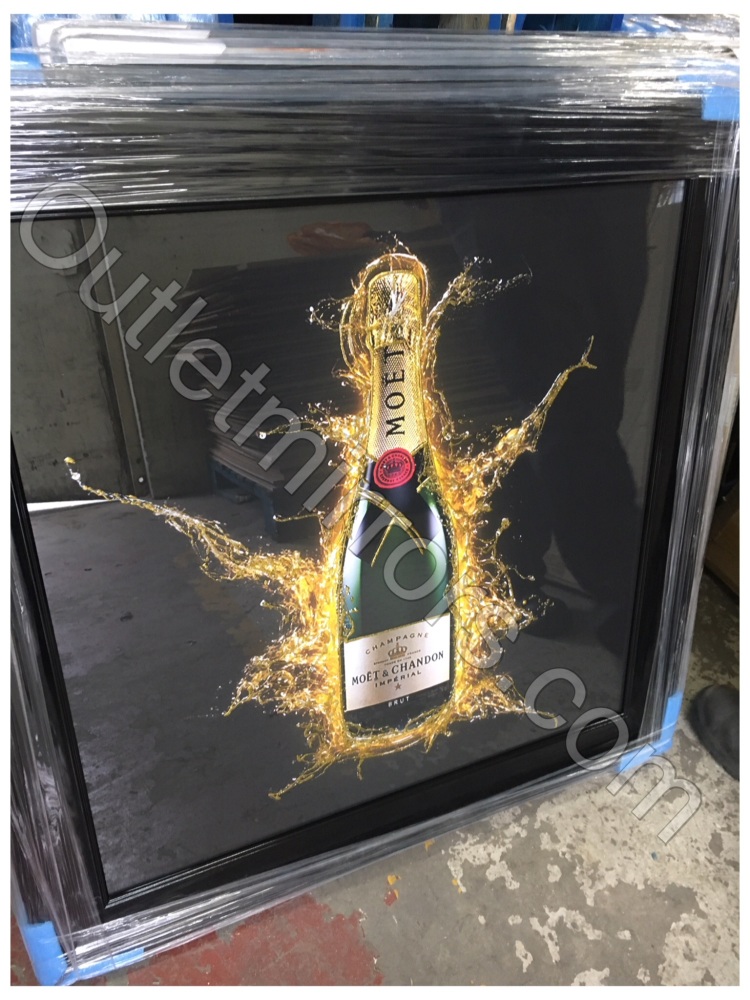 ** Moet Champagne Glitter Art in black frame or Mirrored Frame ** 85cm  x 85cm 