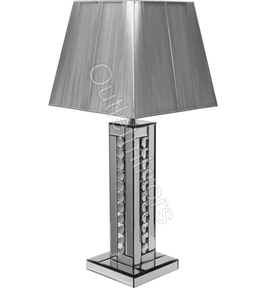 Crystal border Silver Mirrored Table Lamp with silver shade 