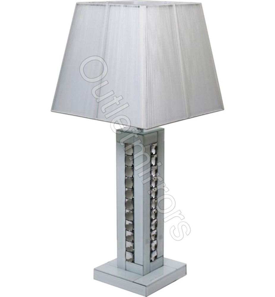 Crystal border Silver Mirrored Table Lamp with silver shade