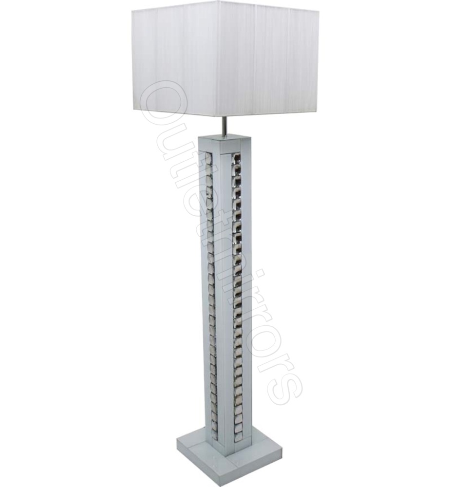 Crystal border White Mirrored Floor Lamp with white shade 
