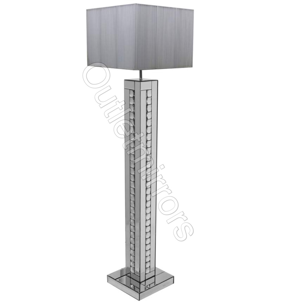 Crystal border White Mirrored Floor Lamp with white shade 