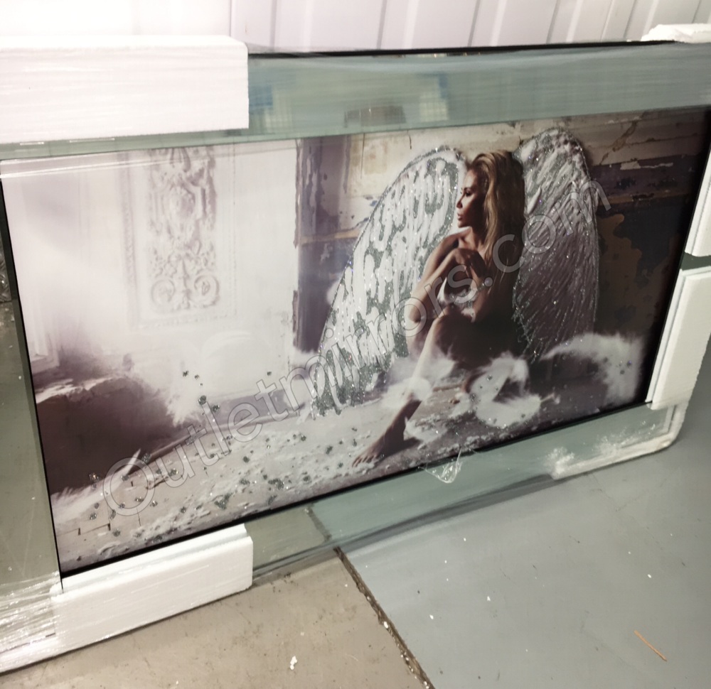 Mirror framed art print " Sitting Angel " 100cm x 60cm