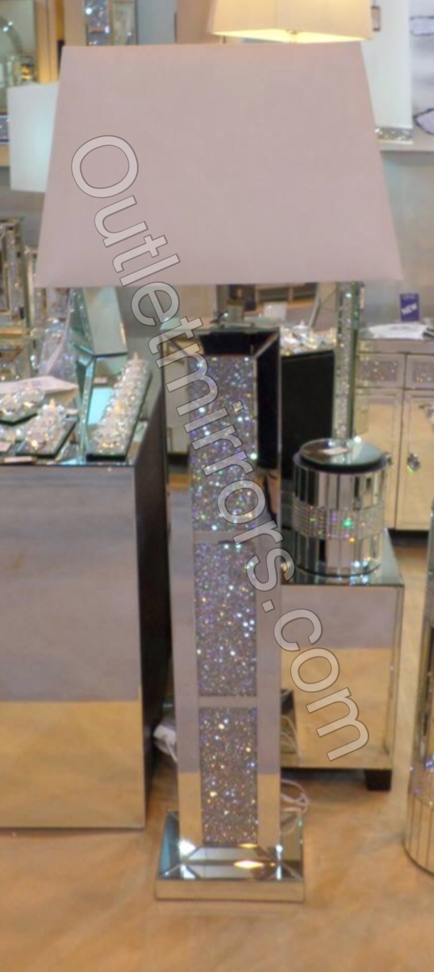 Crush Sparkle Mirrored Tall Floor Lamp 56cm x 34cm x 155cm