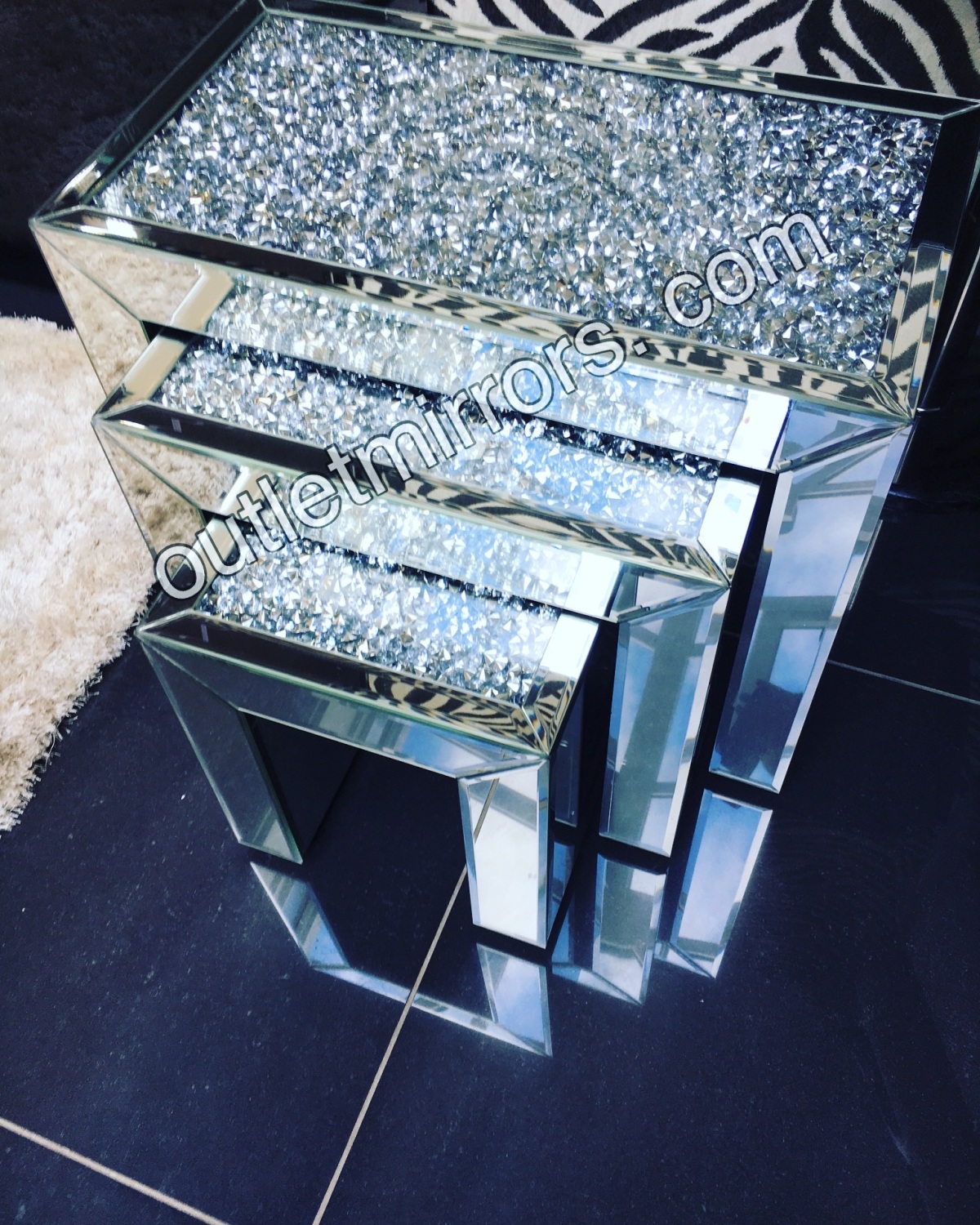 Diamond Crush Crystal Nest Of 3 Tables Item In Stock