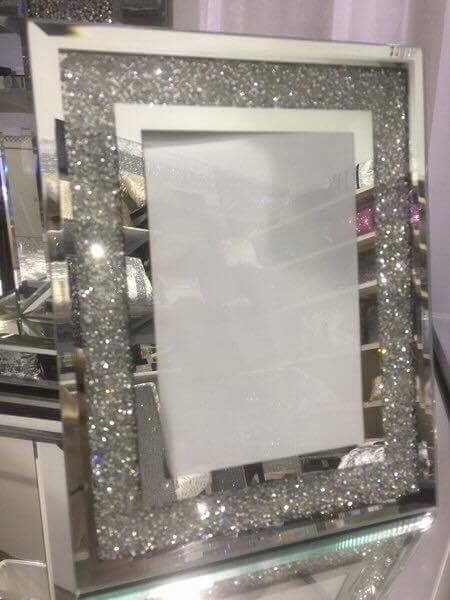 mirror glass trim with crushed sparkle Crystals Crushed diamond 5x7 photo frame 