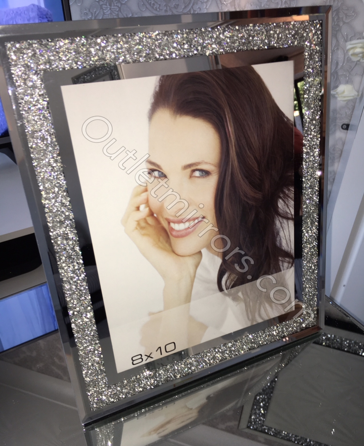 Crushed Diamond Mirrored Crystal 8x10 Photo Picture Photograph Frame Silver✨ 