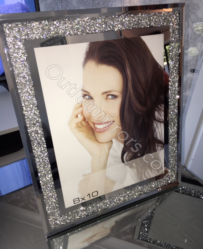 Picture Photo Frame Sparkly Silver Mirrored Diamond Crush Crystal 5x7" Photo 