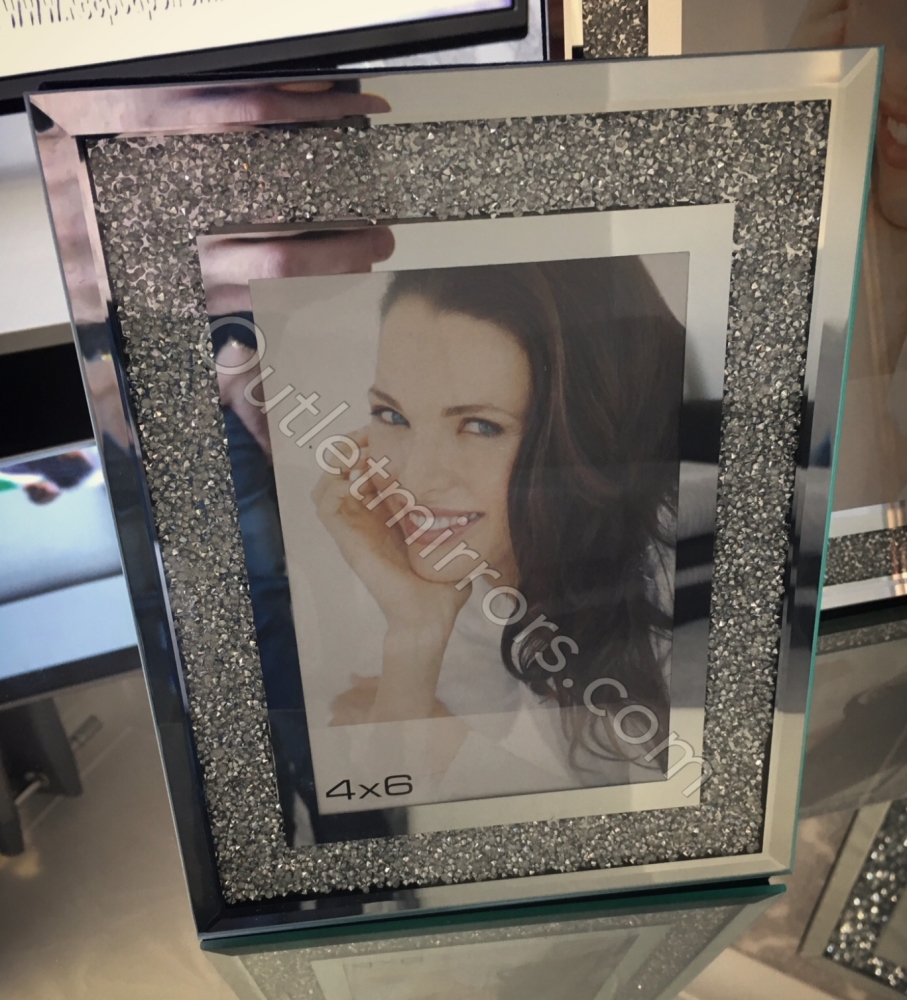 Crushed Diamond Crystal Frame Mirror and Crystal 5" x 7" Picture Photo Frame 