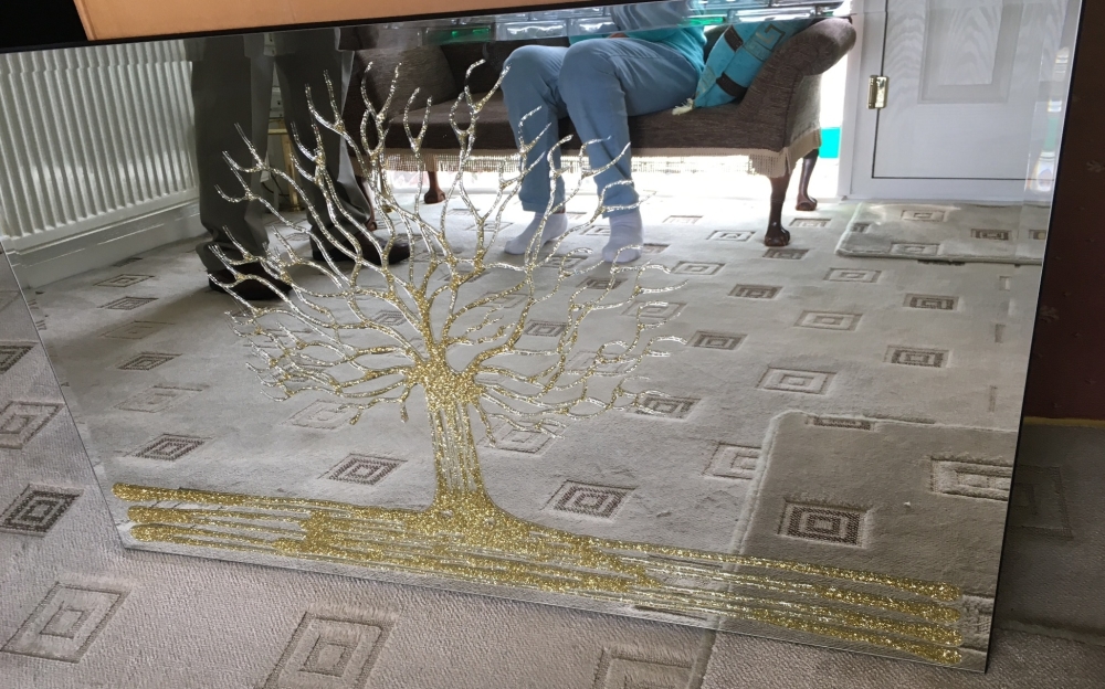 Glitter Tree in Gold on a Silver Bevelled Mirror 7 sizes