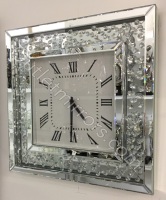 Floating Crystals Mirrored Square Clock 50cm x 50cm