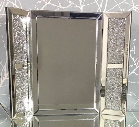 *Special Offer Diamond Crush Sparkle Milano Silver Tri fold Mirror 67cm x 5