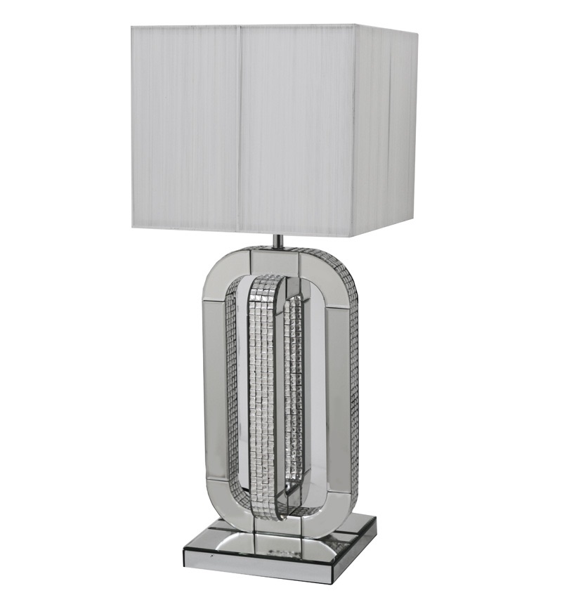 Mosaic Crystal Silver Mirrored Curve Table Lamp with Silver Grey Shade